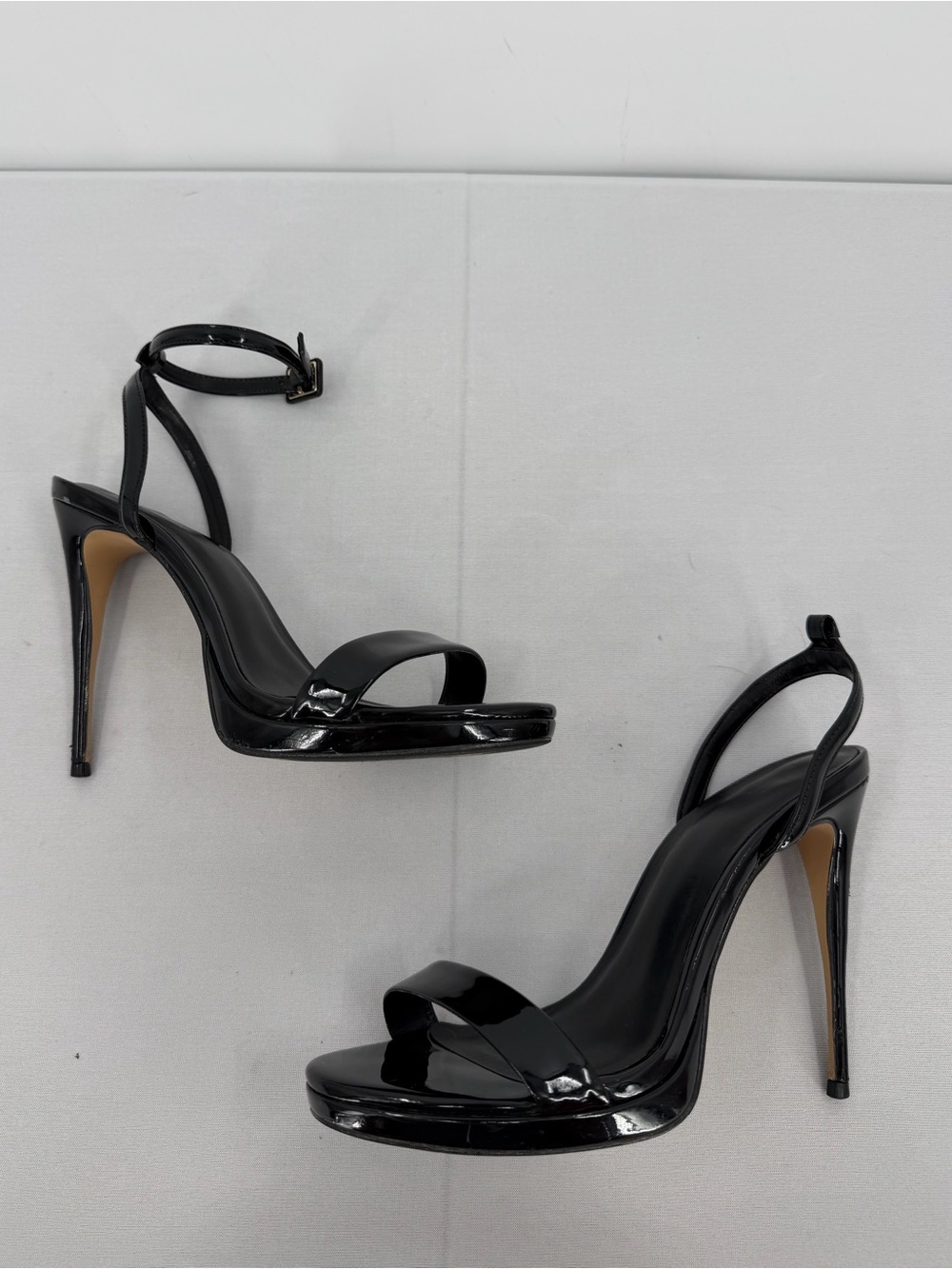 ALDO Katelina Black Patent Strappy Stiletto Heels 8 barely there party going out